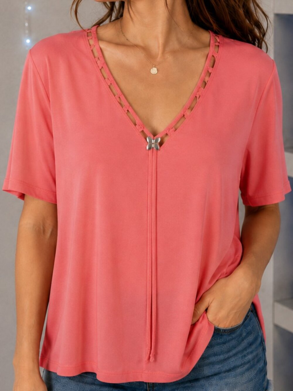 Ingrid Moda Women’s Blouses XXL – Pastel Red Rose